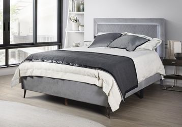 Dark Gray Velvet Queen Platform Bed Frame With LED Light