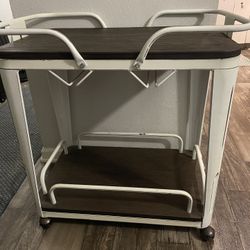 White And Brown Barcart W/ Wheels