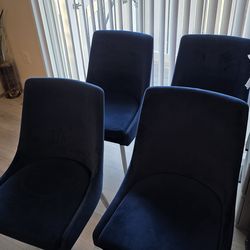 4 Faux Navy Blue Upholstered Dining/Kitchen Chairs