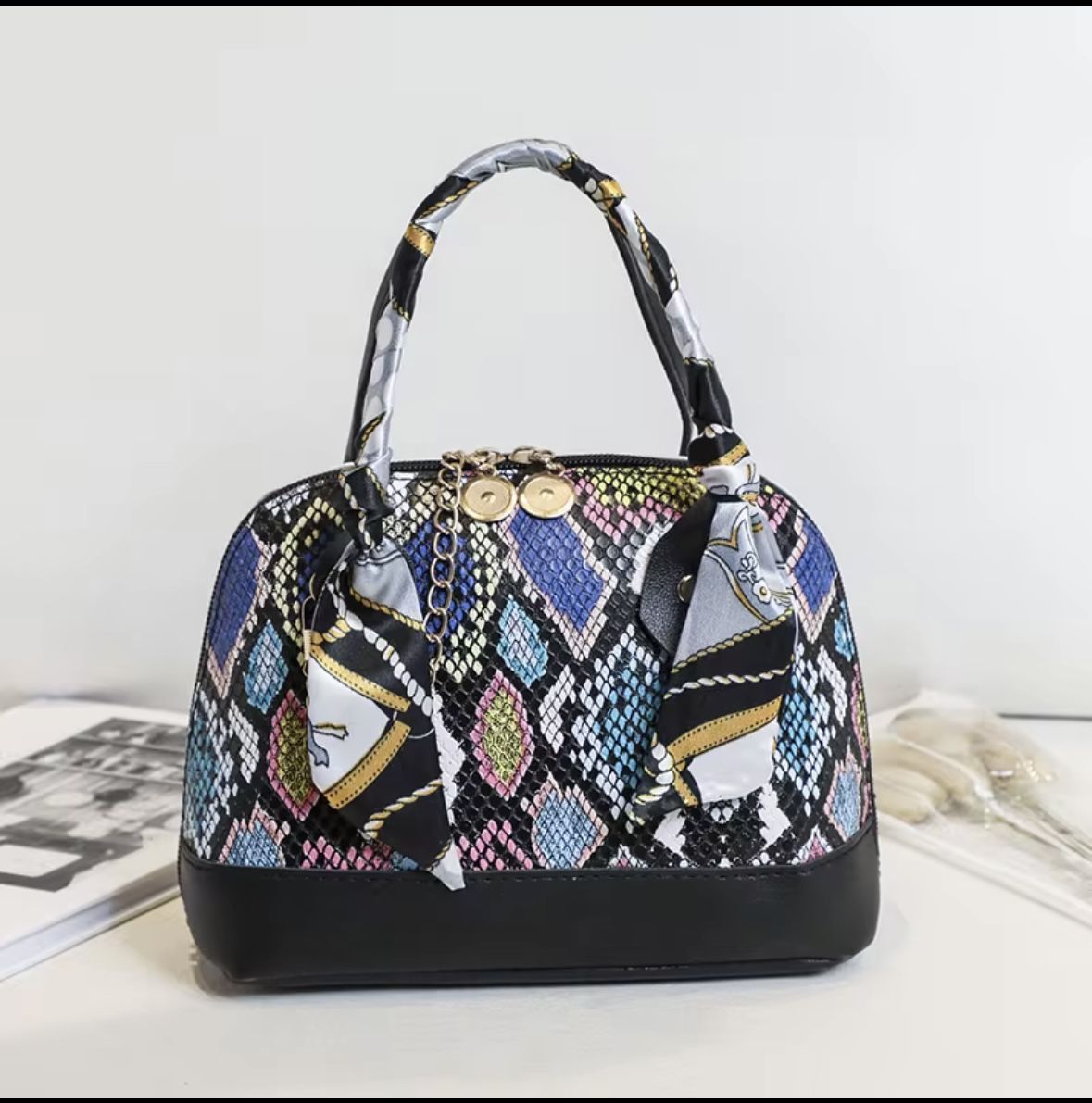 Multicolor Snake Print Handbag