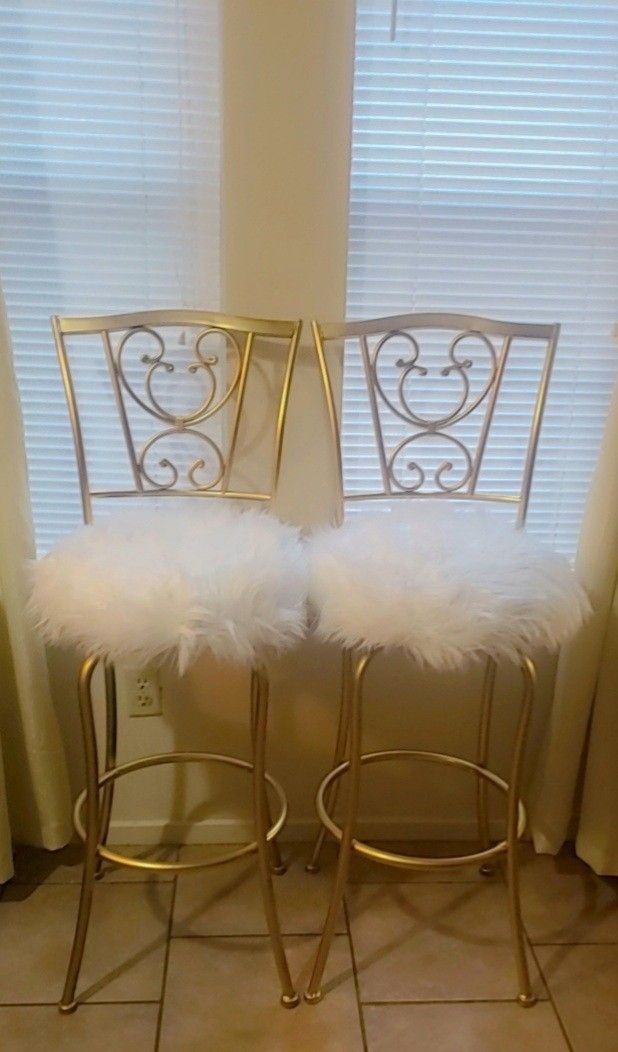 Like New Modern White & Gold Bar Height Swivel Stool SET - DELIVERY +$30
