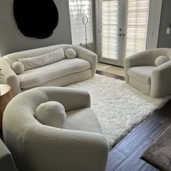 Urban Home Brand "Willenhall" Sofa & 2 Chairs Boucle Sylvain White  