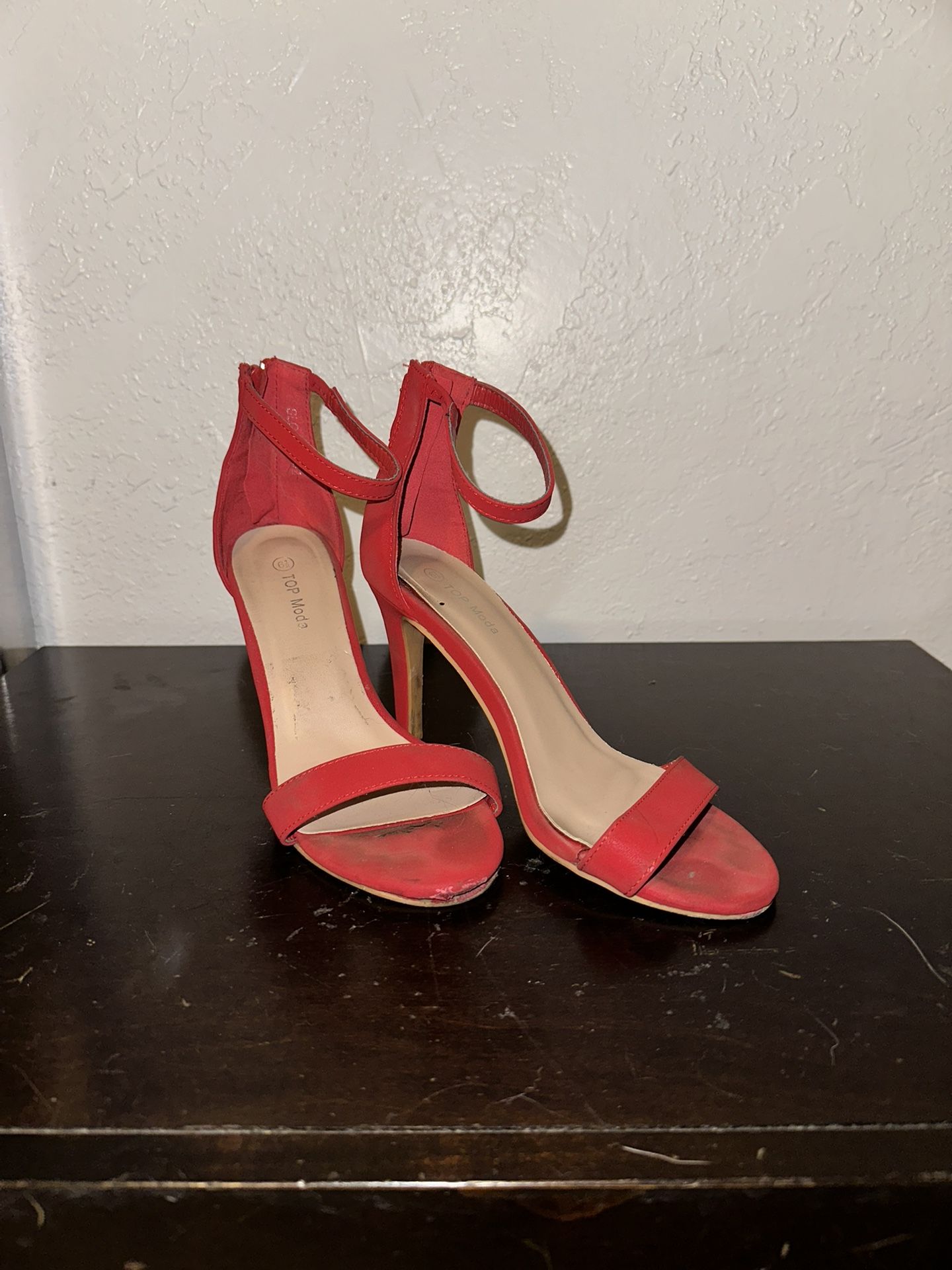 Red Zipper Strap Heels