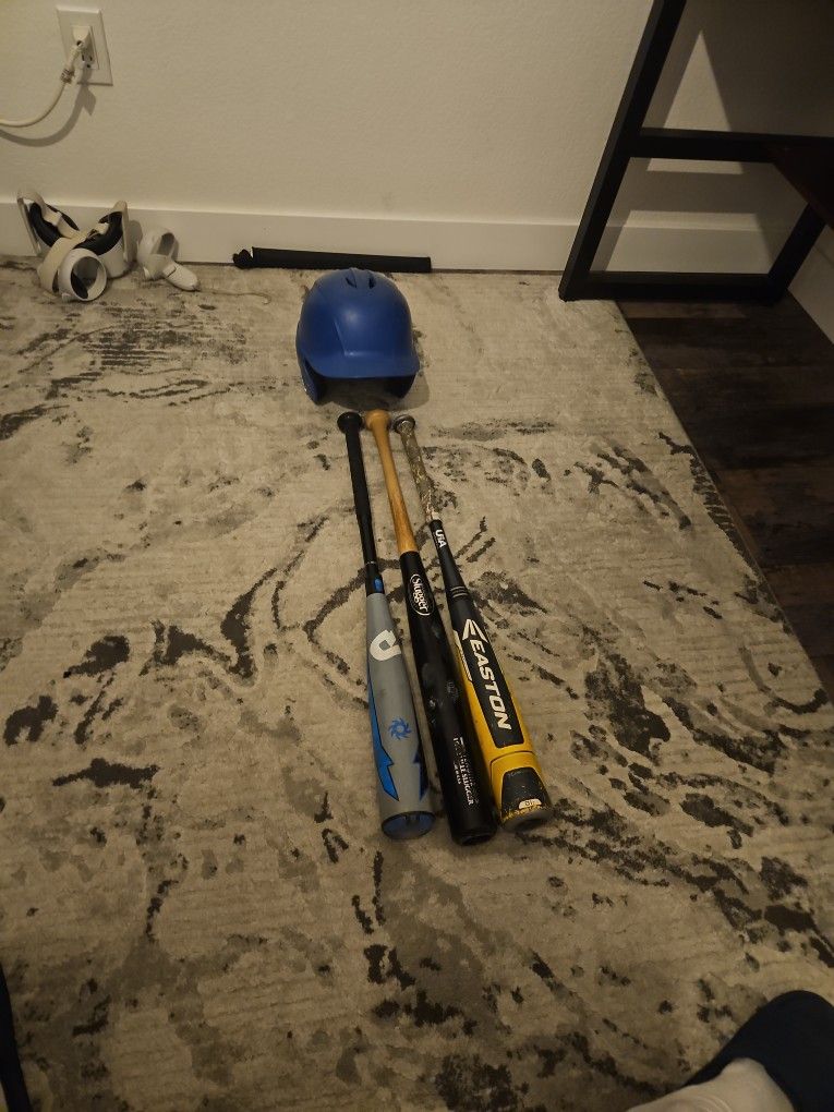 Baseball Bats And Helmet