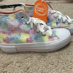 Girls Multicolor Pastel Smily Face Sneakers Size 4 NWT