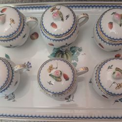 Ginori, Italian Fruit, lidded pots/de creme. qty 6 with tray
