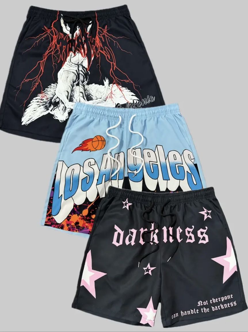 Bundle Deal! 6-Piece Men’s Beach Shorts Set – LA Graphic Summer Vibes 🌴