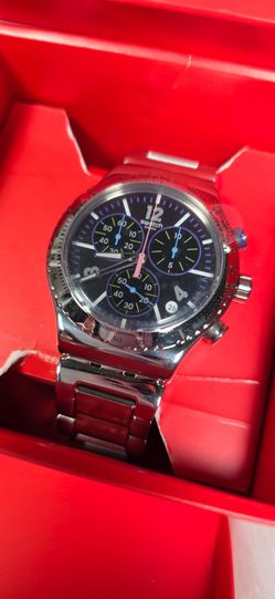 Swatch Irony Quartz Chronograph Date Tachymeter 40-43mm Black Dial, Box & Papers