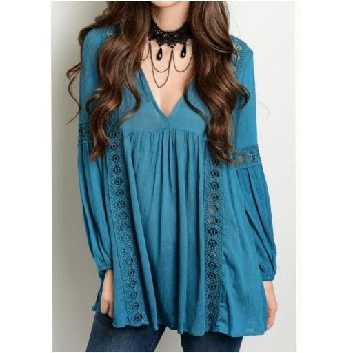 NEW Honey Punch Boutique Bohemian Teal Top Sz S