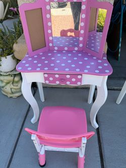 Pink Polka Dot Kids Vanity with Chair