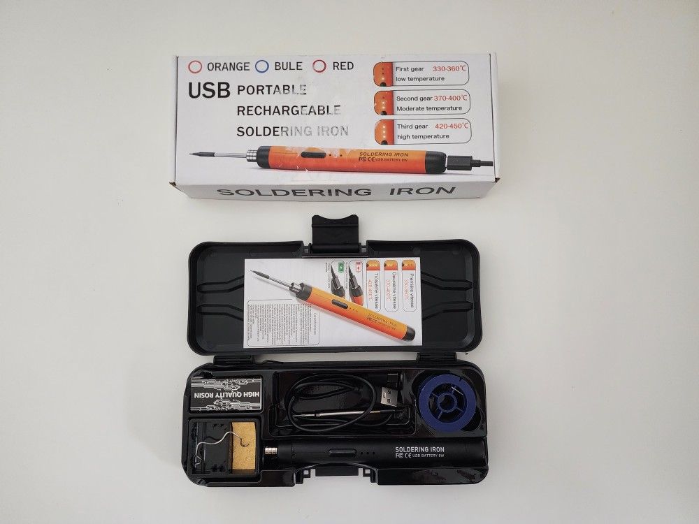 USB Rechargeable Soldering Iron Kit, 8W, with Stand and Accessories (Black)