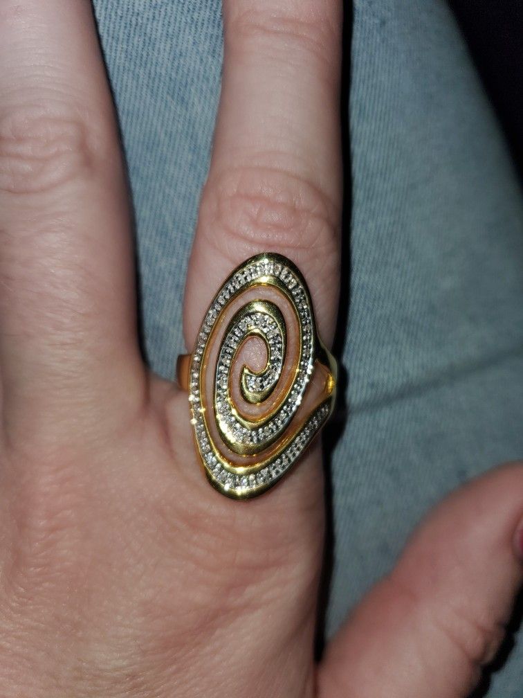 Ak Brand .925 Silver Gold Plated Paved Diamonds Ring