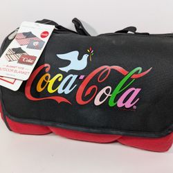 Coca Cola Outdoor Blanket Tote - Red And Black Flap Rainbow Dove