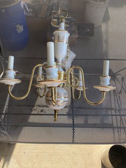 Vintage beautiful Georgian candle style 2 tier polished brass white porcelain Hollywood chandeliers In great works