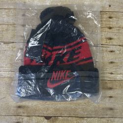 NWT Nike Red / Black  Knit Beanie Stocking Cap w/ Pom OSFM - Gift