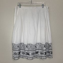Pendleton 100% Cotton White Embroidered Pleated Skirt