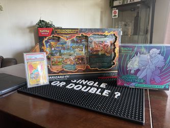 Journey Together ETB, Charizard Special Collection Box, PSA 9 Roaring Moon EX.