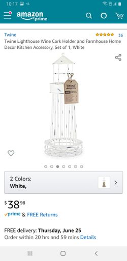 Twine Lighthouse Wine Cork Holder and Farmhouse Home Decor Kitchen Accessory, Set of 1, White