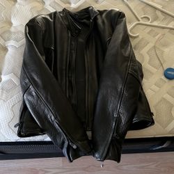 XL Black 100% Leather Jacket w/Nylon Lining