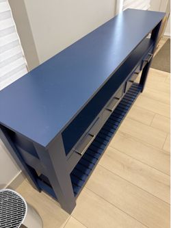 Navy Blue Entryway Console Table with 4 Drawers & Shelves