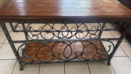 Vintage Solid Wood & Wrought Iron Console Table