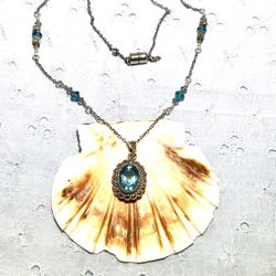 Sterling Marcasite Topaz Glass Necklace
