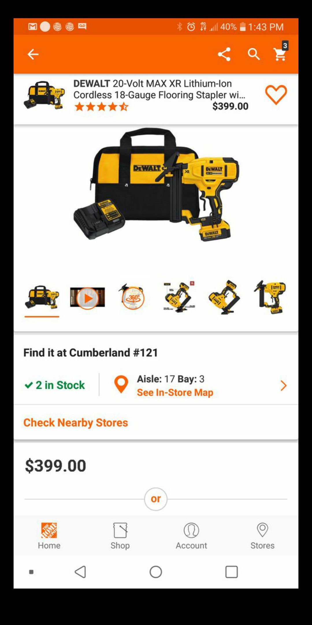 Dewalt finish nail gun with charger and batterie