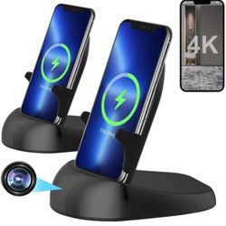 Hidden Camera Spy Camera WiFi Wireless Phone Charger, Nanny Spy Cam Motion Activated,HD1080P/4K (Rotate Lens) with 250°Viewing Angle, camaras 