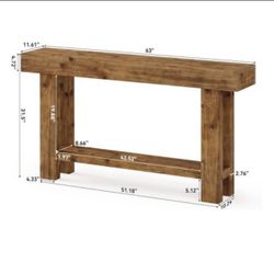 F2322) 63-Inch Solid Wood Long Console Table, Farmhouse Narrow Entryway Sofa Table with 2-Tier Storage, for Living Room, Hallway, Entrance, Rustic