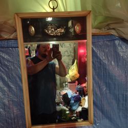 Vintage Wooden Frame Brass Mirror 