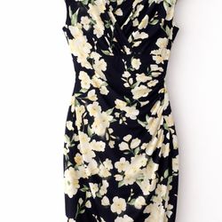 Lauren Ralph Lauren Navy Floral Sheath Dress | Cap Sleeve Wrap Style | Size 4