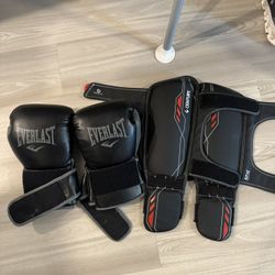 16oz Boxing Gloves & Shin Pads Set (Cheap)