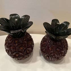 Wood Pineapple Taper Candle Pair