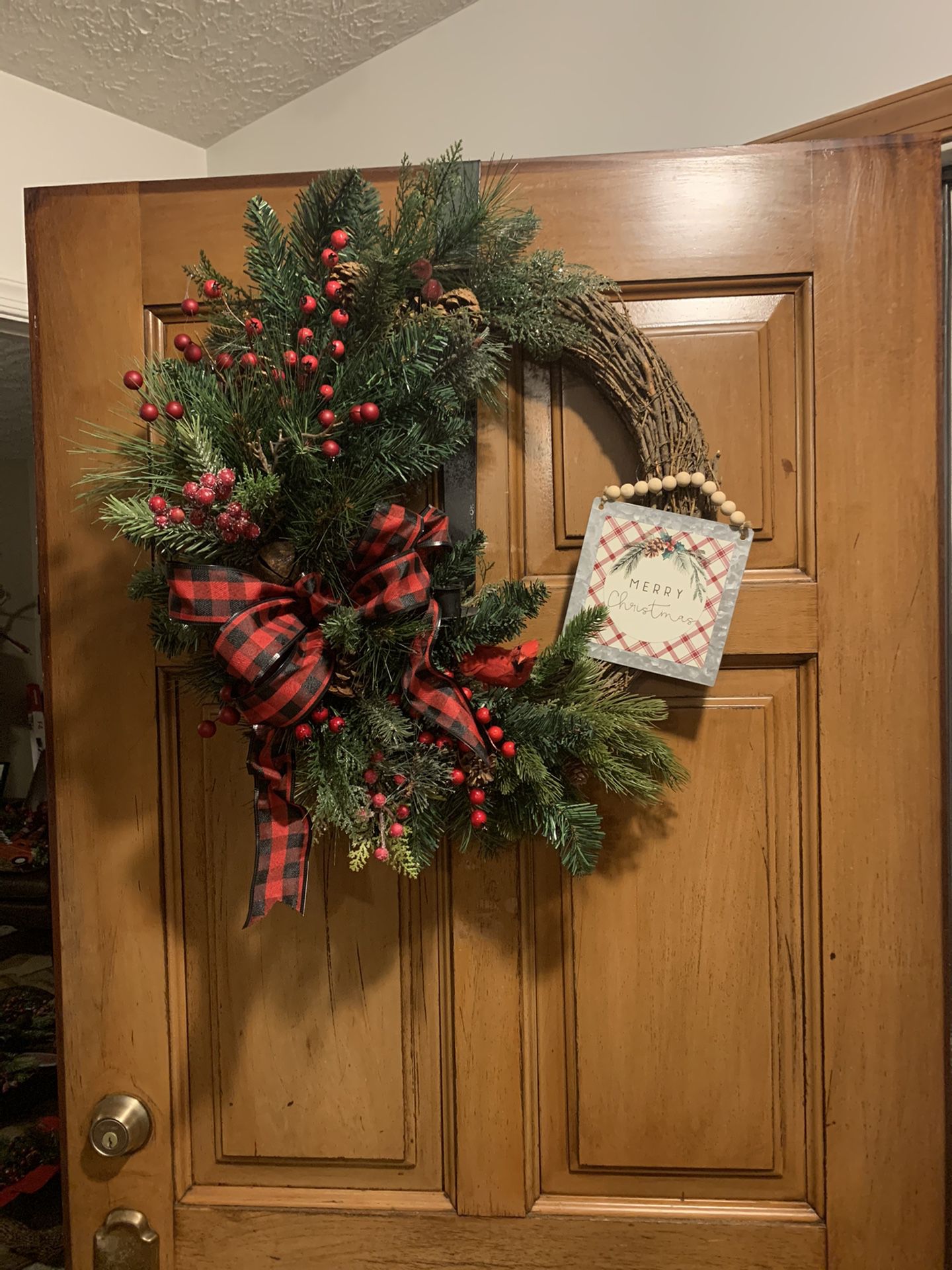 Beautiful Handmade Christmas/Winter Wreath with Cardinal and Merry Christmas sign