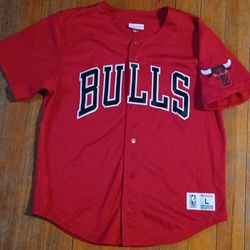 Men's Size Large Chicago Bulls Vintage Stitched Mitchell Ness Jersey Button Jordan Pippen 