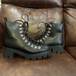 New Jeffrey campbell black stanley faux fur lace up combat boots size 7