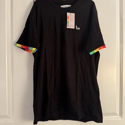 Men’s pride bunny Black T-Shirt with Rainbow Trim -size xl