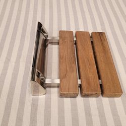 ALFI brand ABS14-BN Brushed Nickel 14" Folding Teak Wood Shower Seat Bench - Open-Box, Like New