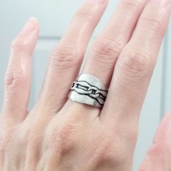 925 Sterling Silver Men's Unisex Chunky Wide Band Ring Cuff Gift