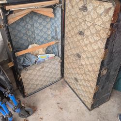 Weary Cushioned Top Wardrobe Filled With World War II Reenacting Cotton Sewing  Patterns And Supplies 