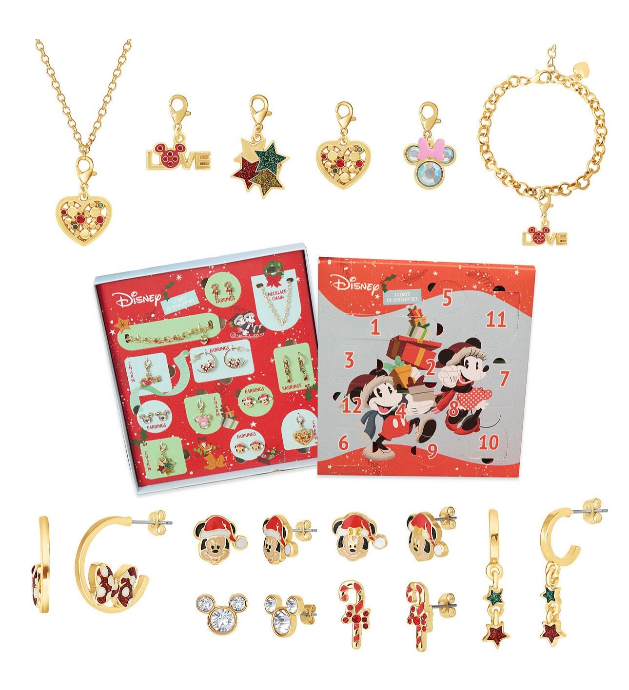 Mickey and Minnie Mouse Love & Friendship Advent Charm Jewelry Set