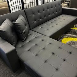 BLACK PU Tufted Reversible Sectional Sofa Bed💥NEW 📳 Place your order
🔉NOW
