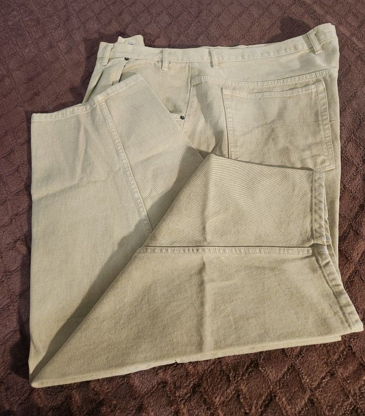 LA - Gate Men's Jeans Brown/ Beige Denim • Straight Leg • Skater Grunge Fade • 90's / W-2K • Size : 50 -Waist • Leg  29"-In-Seam • Pre-Washed •