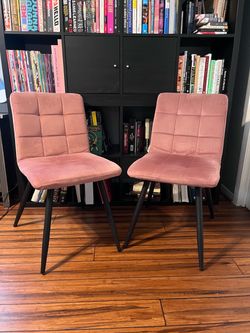 Pair of Blush Pink Velvet Dining Chairs – Modern Tufted Design