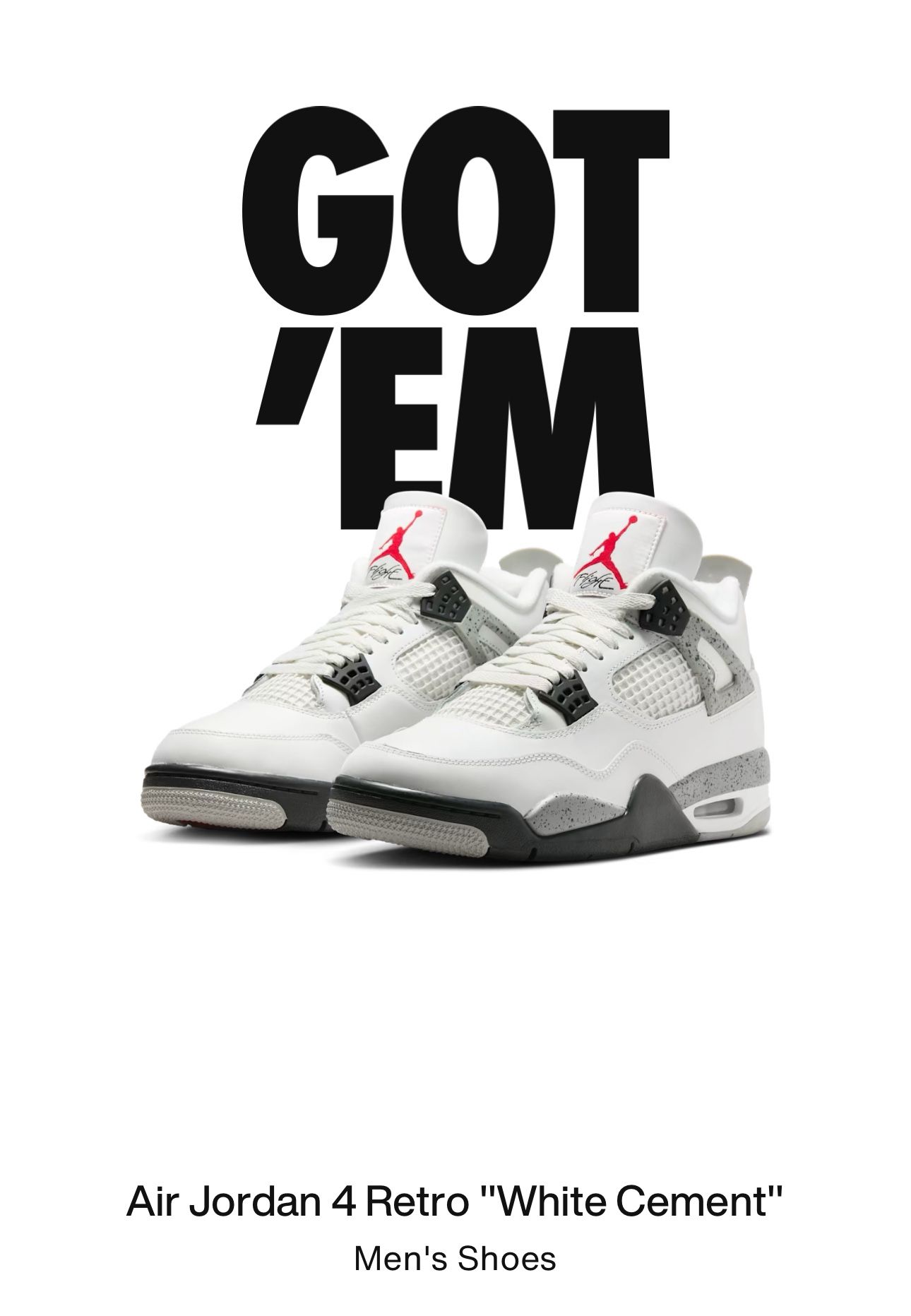 Jordan 4 White Cements men’s Size 12