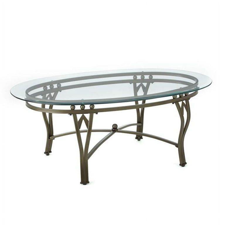 Steve Silver Madrid Oval Glass Top Coffee Table metal base L42”*W24”*H18”(address in description) 👇delivery 🚚 available within 15 miles with extra $