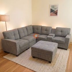 Modular Sectional Sofa Couch with Console and Ottoman