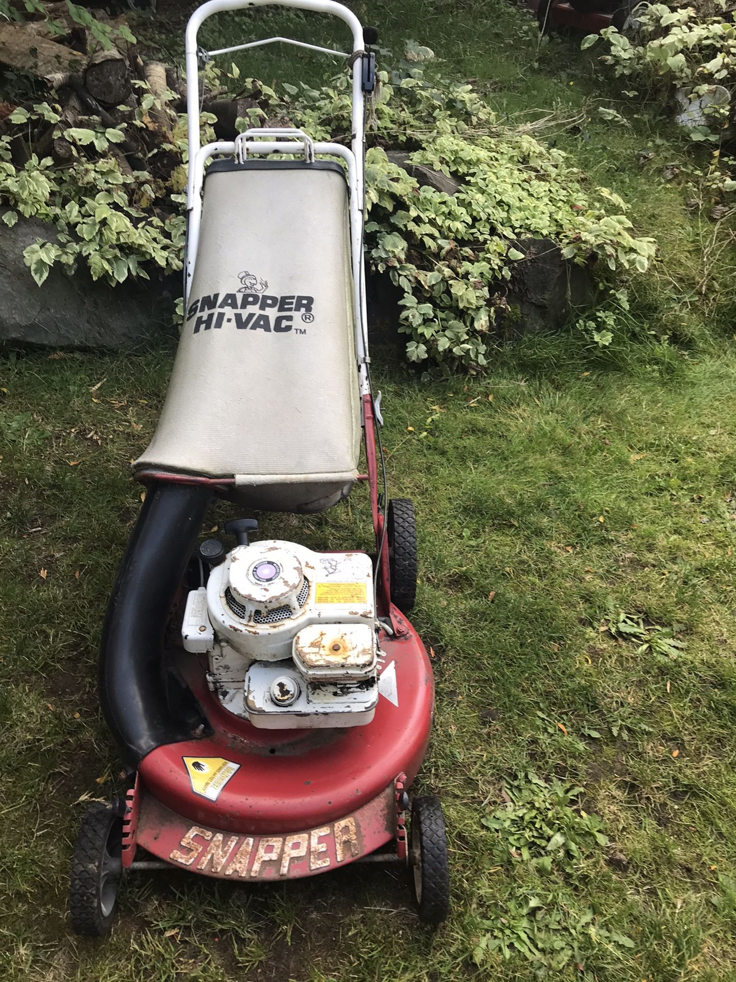 21” snapper hi vac gas push lawn mower w/bag