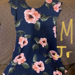 Navy Blue Dress With Pink Flowers Size M Jr 