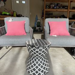 Patio Furniture - 2 Chairs, Side Table And Cushion 